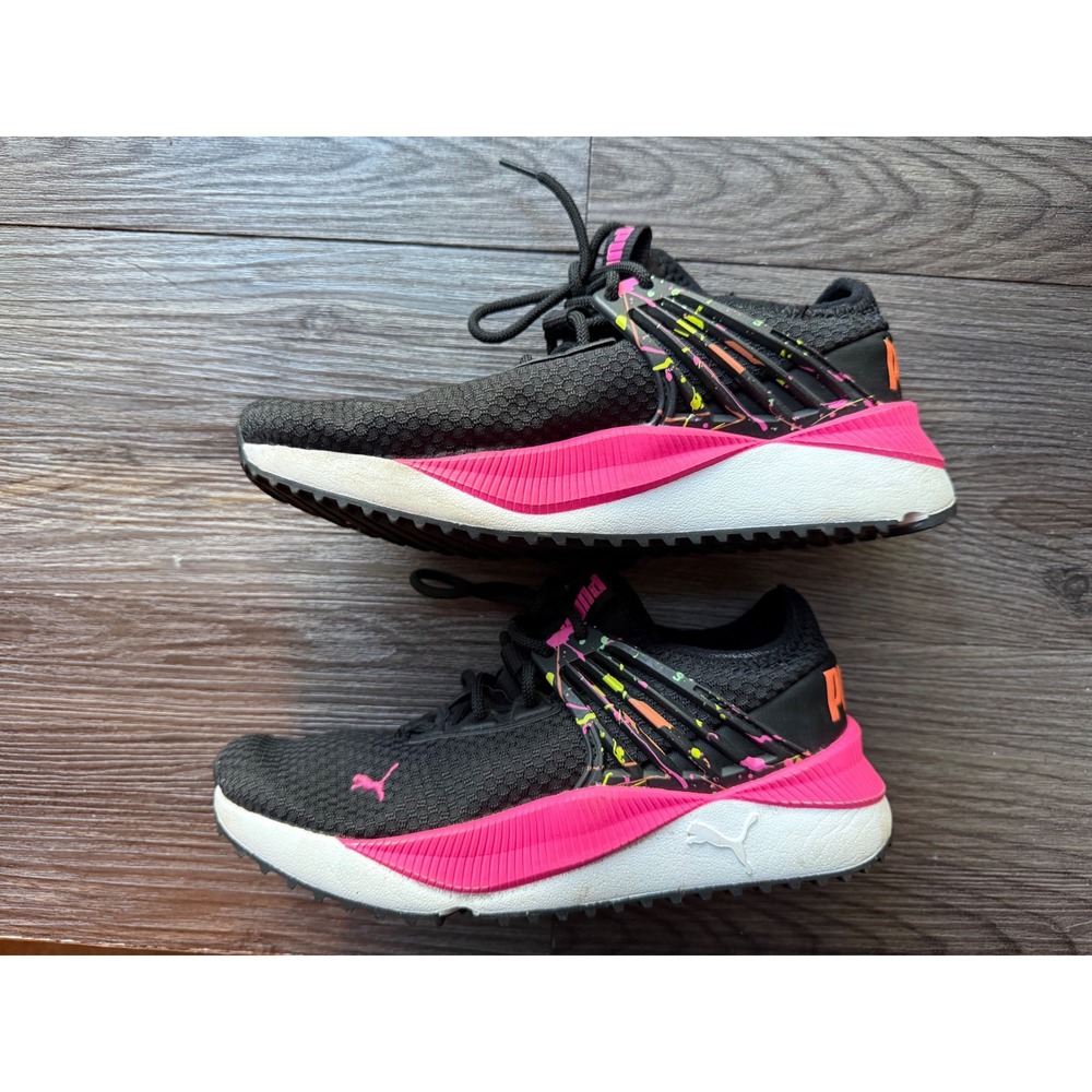 Puma Pacer Future Splatter Black Pink Kids Sneakers  Size 4Y